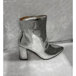 Matiko Lucinda Womens Silver Pointed Chunky Block Heel Boots Size 39 Glam Party